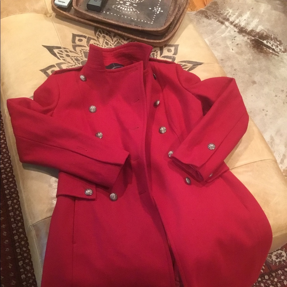 Red Military pea coat